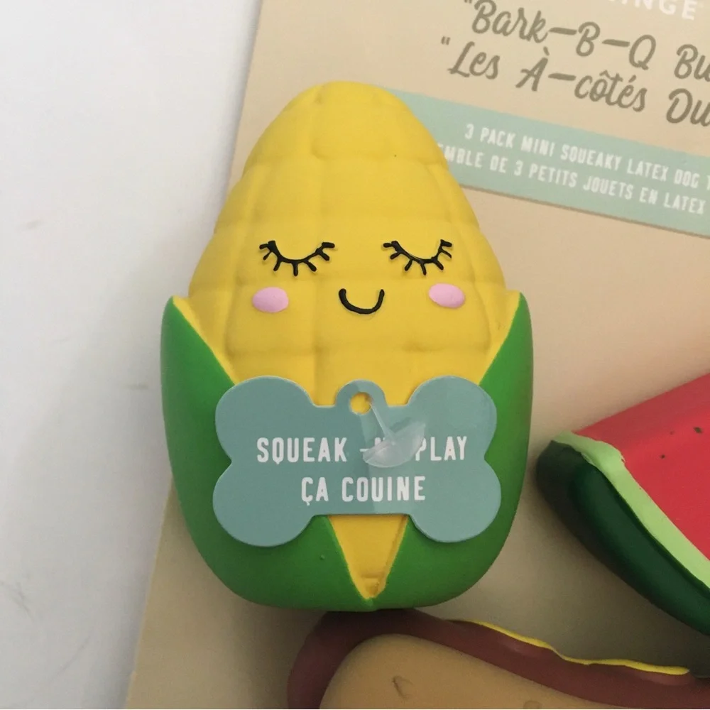 Dog Toys Squeaky Latex “Bark-B-Q Buddies” Hot dog Corn Watermelon NEW | Fringe